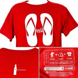 Coca-Cola Mens Promo T-Shirt size Medium Open Happiness Flip Flops Recycled